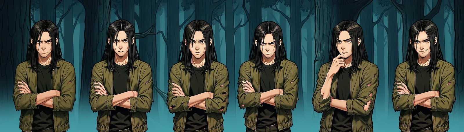 以一致风格生成的同一角色的六个变体