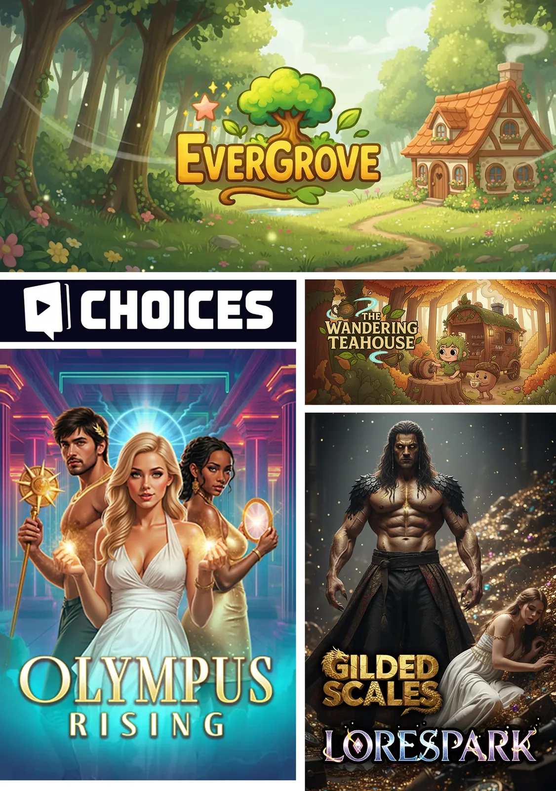 Series Entertainment 游戏作品，包括 Olympus Rising、Gilded Scales、Evergrove 和 The Wandering Teahouse