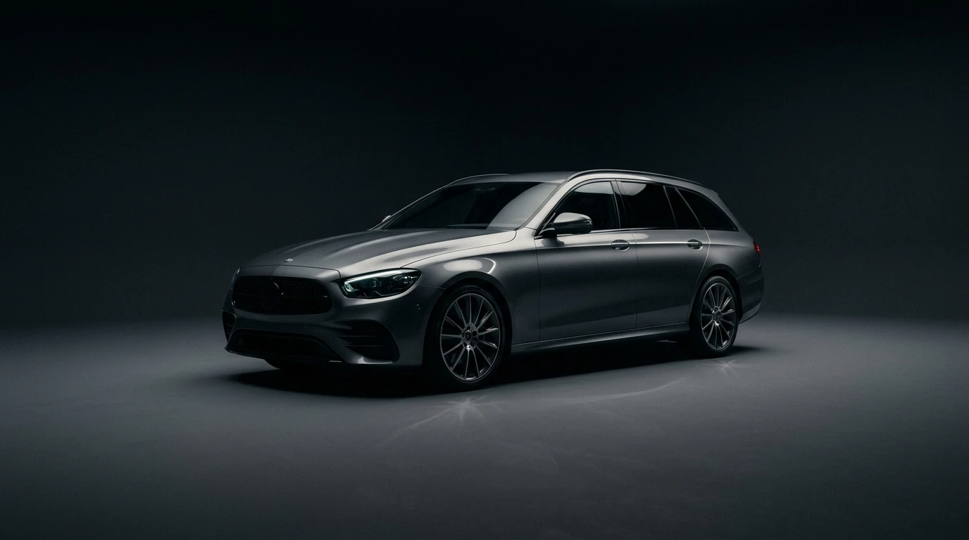 Grey estate car in a dark studio
