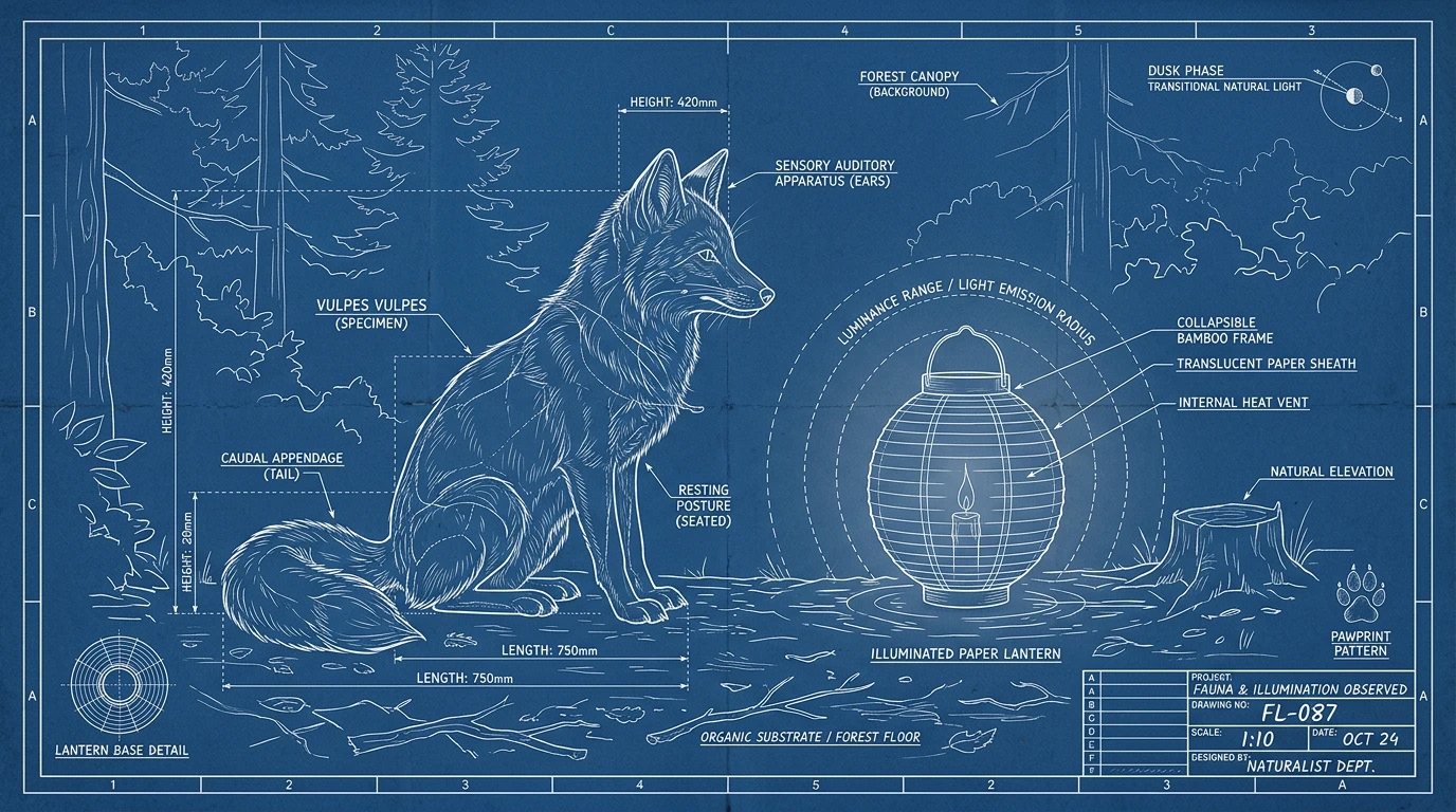 Fox and lantern as an annotated blueprint