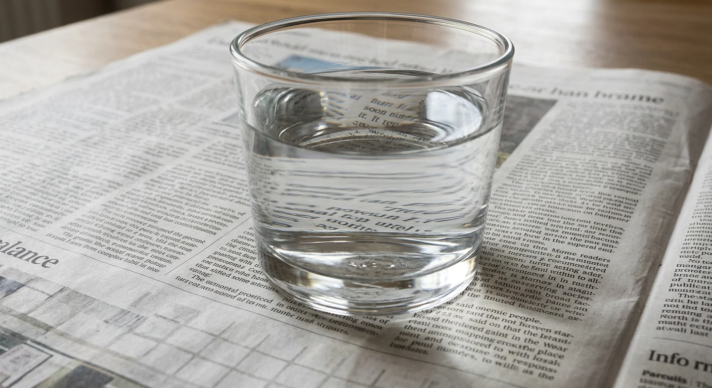 Glass of water on a folded newspaper