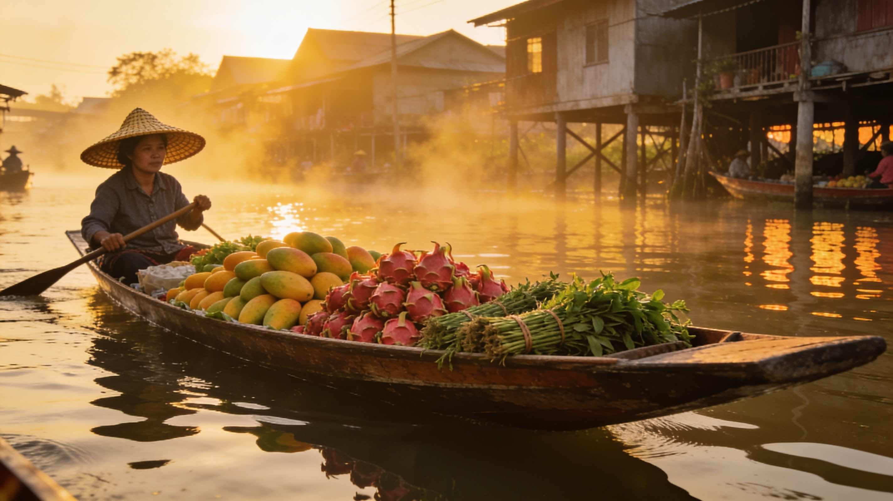 Seedream 4.5 Text-to-Image: Floating market at sunrise