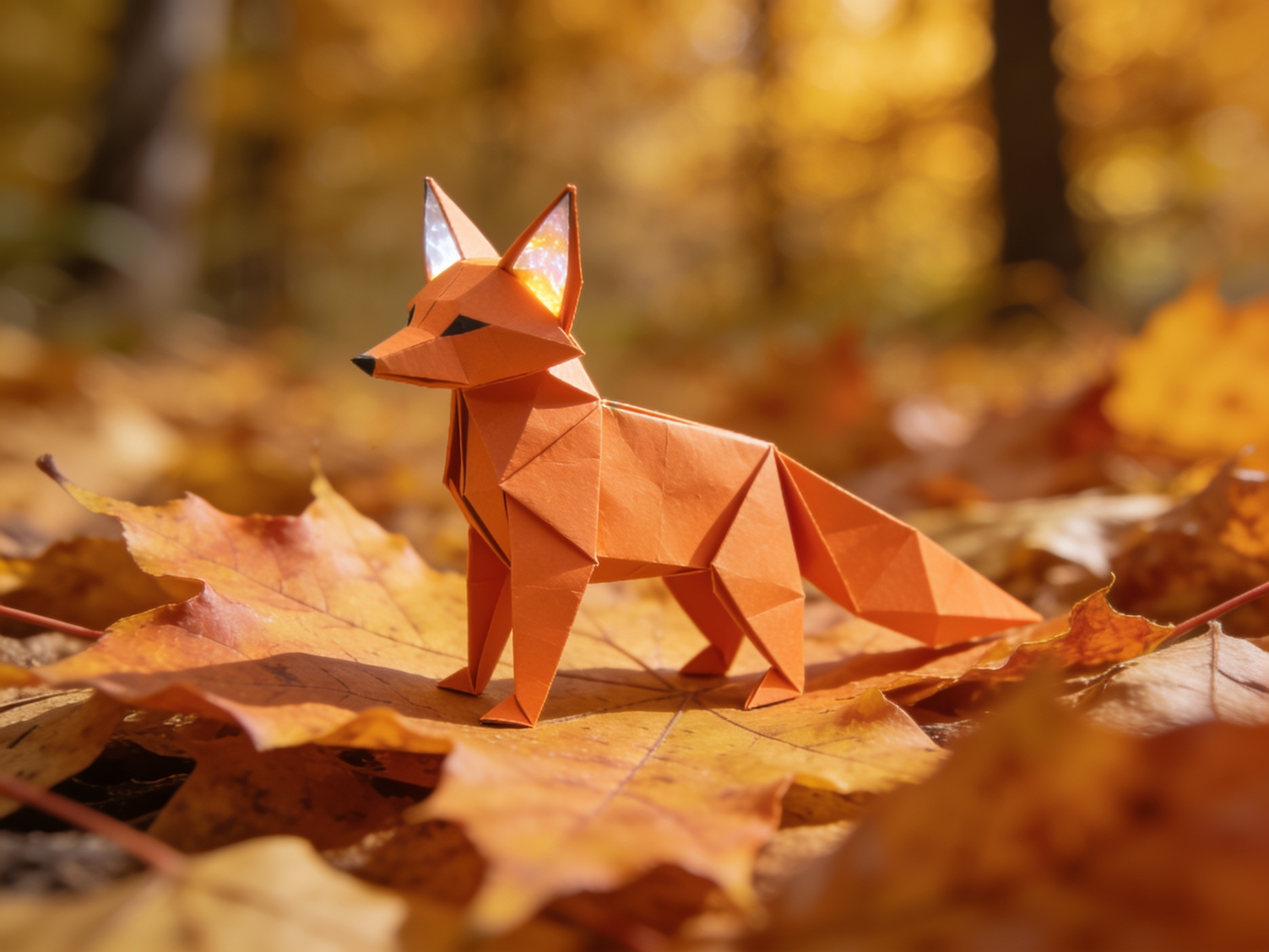 Seedream 4.5 Text-to-Image: Origami fox on maple leaves