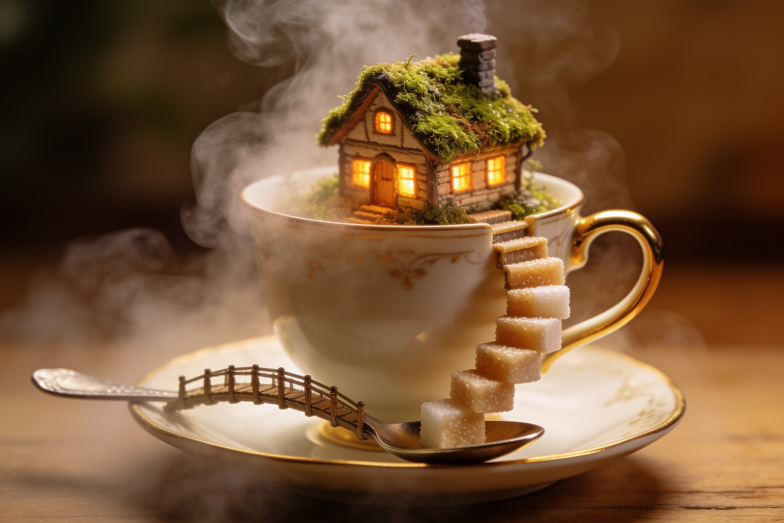 Seedream 4.5 Text-to-Image: Tiny cottage in a teacup