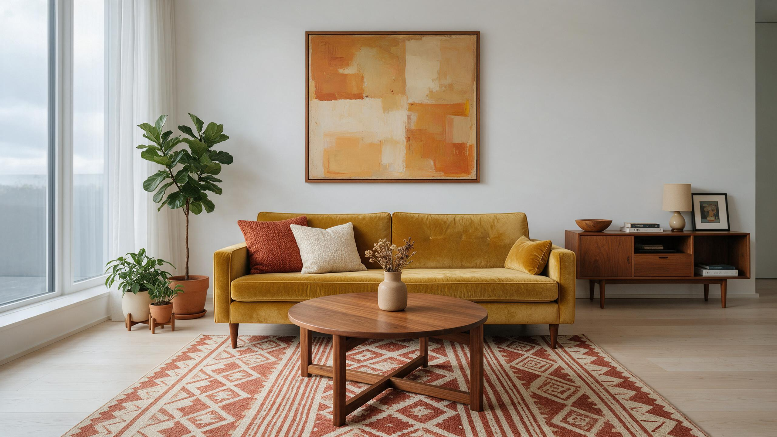 Seedream 5.0 Pro Image Edit: Living room, mid-century restyle