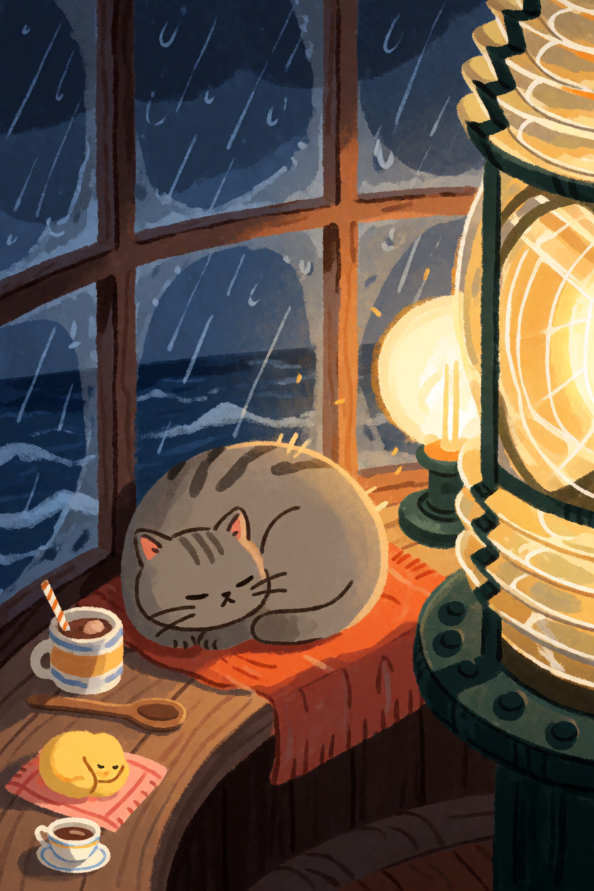 Krea 2 Medium Turbo Text-to-Image: Lighthouse cat, storybook page