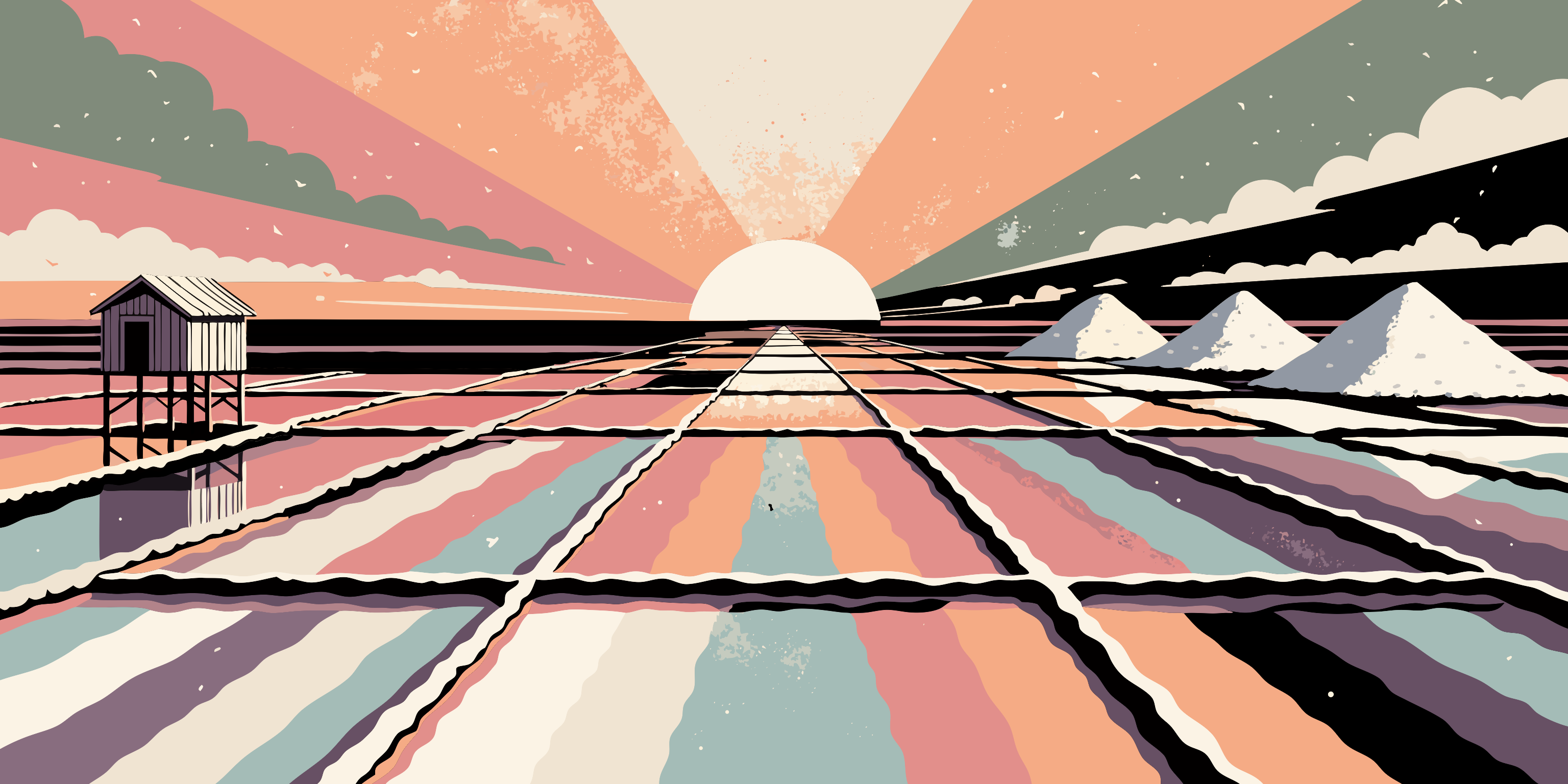 Recraft V4 Pro Text-to-Vector: Salt pans at sunrise