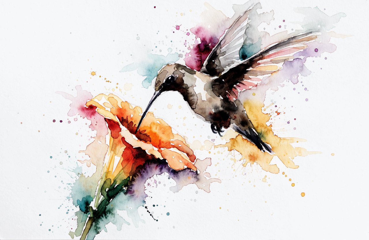 Recraft V4.1 Text-to-Image: Watercolor hummingbird