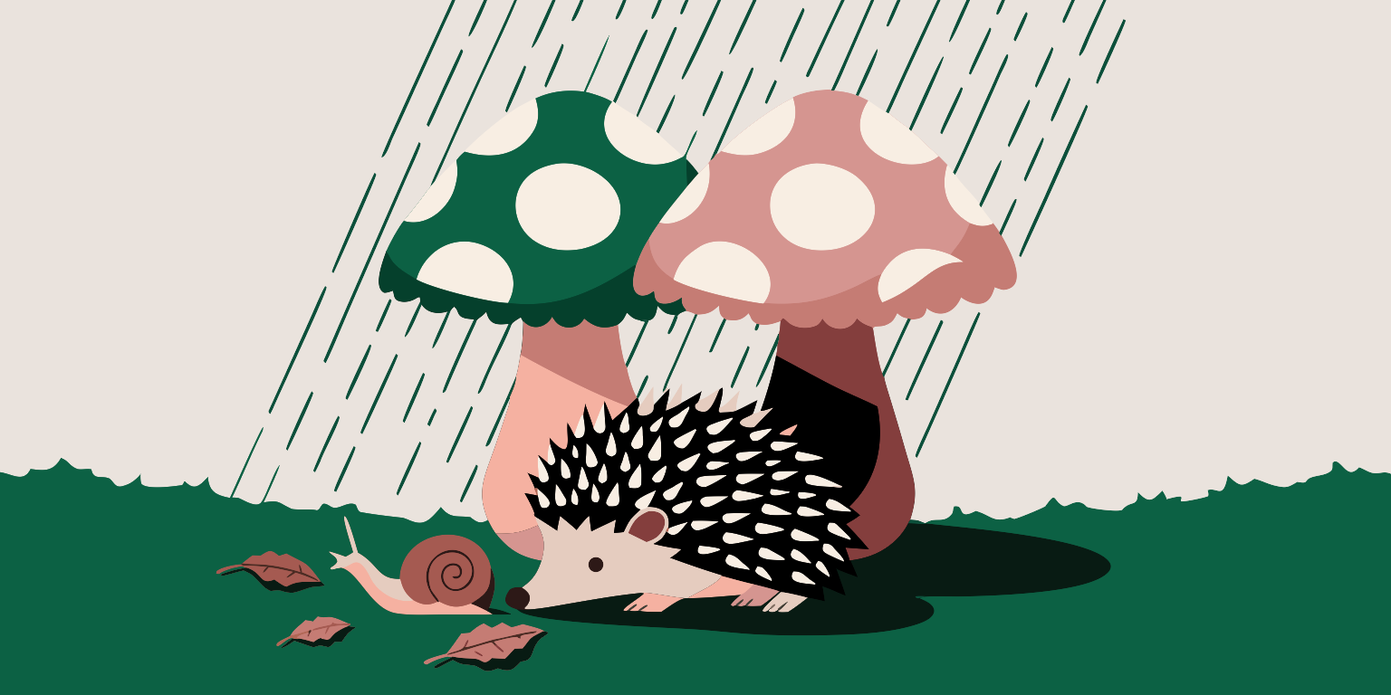 Recraft V4.1 Text-to-Vector: Hedgehog under the mushrooms