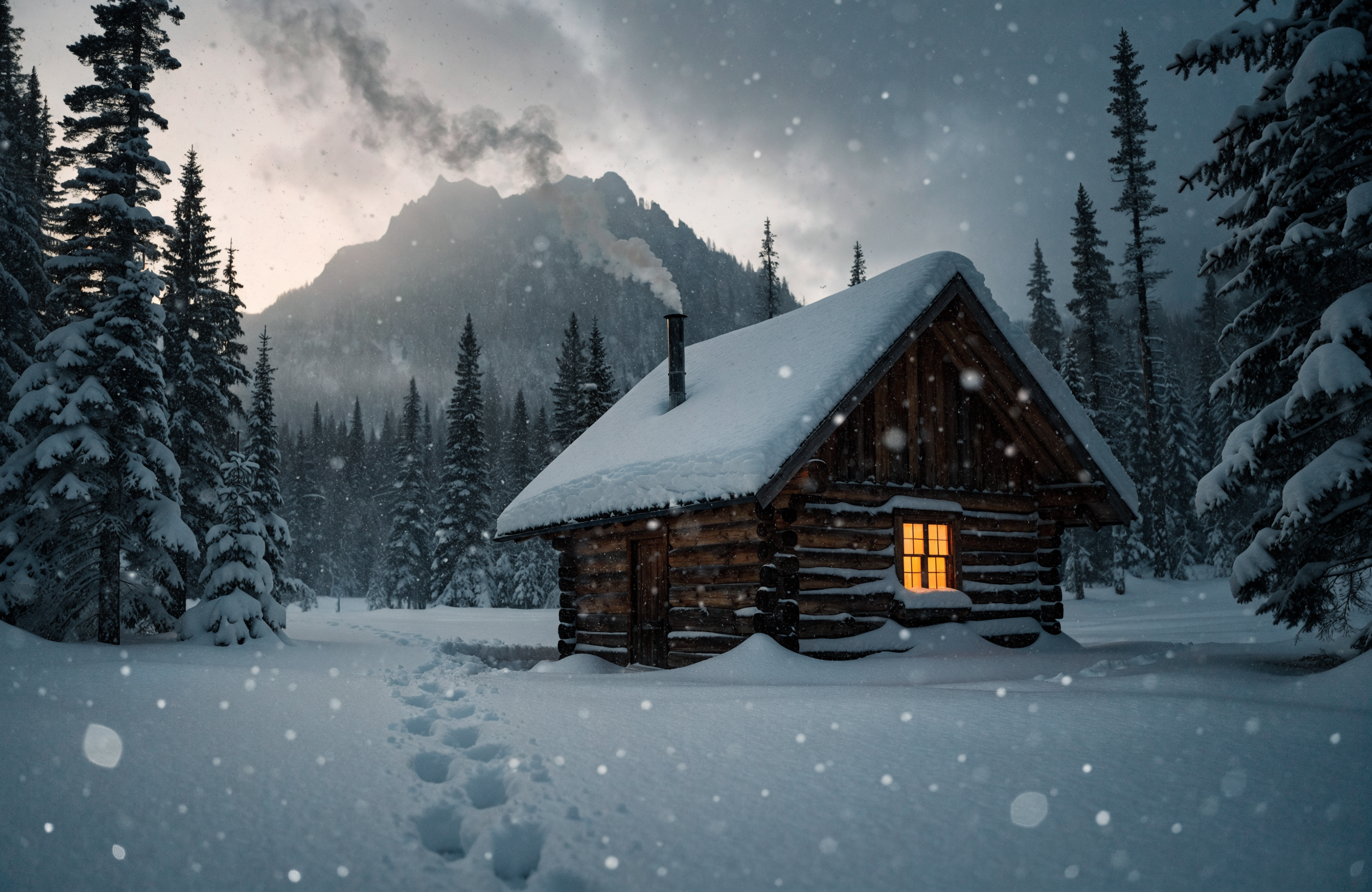 Recraft V4.1 Utility Pro Text-to-Image: Alpine cabin in snowfall