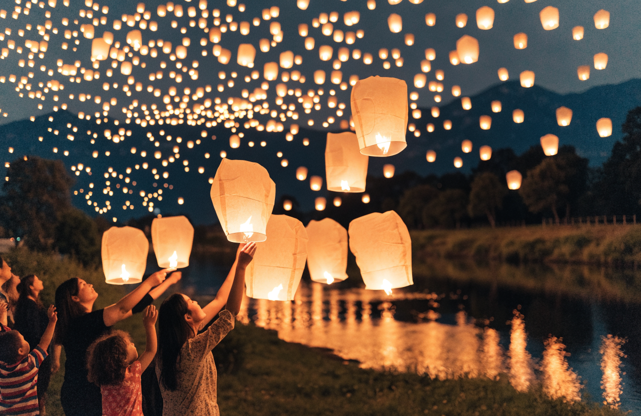 Recraft V4.1 Utility Text-to-Image: Lantern release over the river