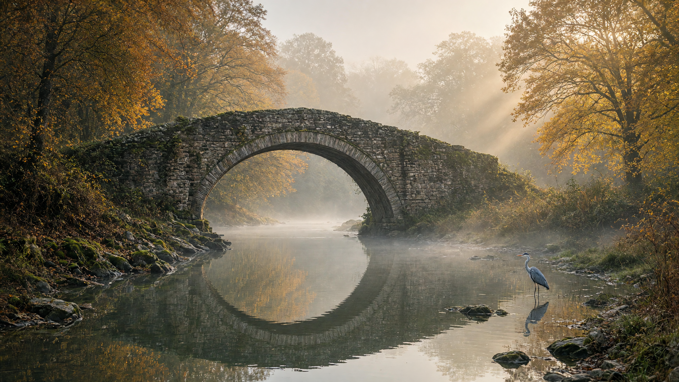 Grok Imagine Image Text-to-Image: Stone bridge in autumn mist
