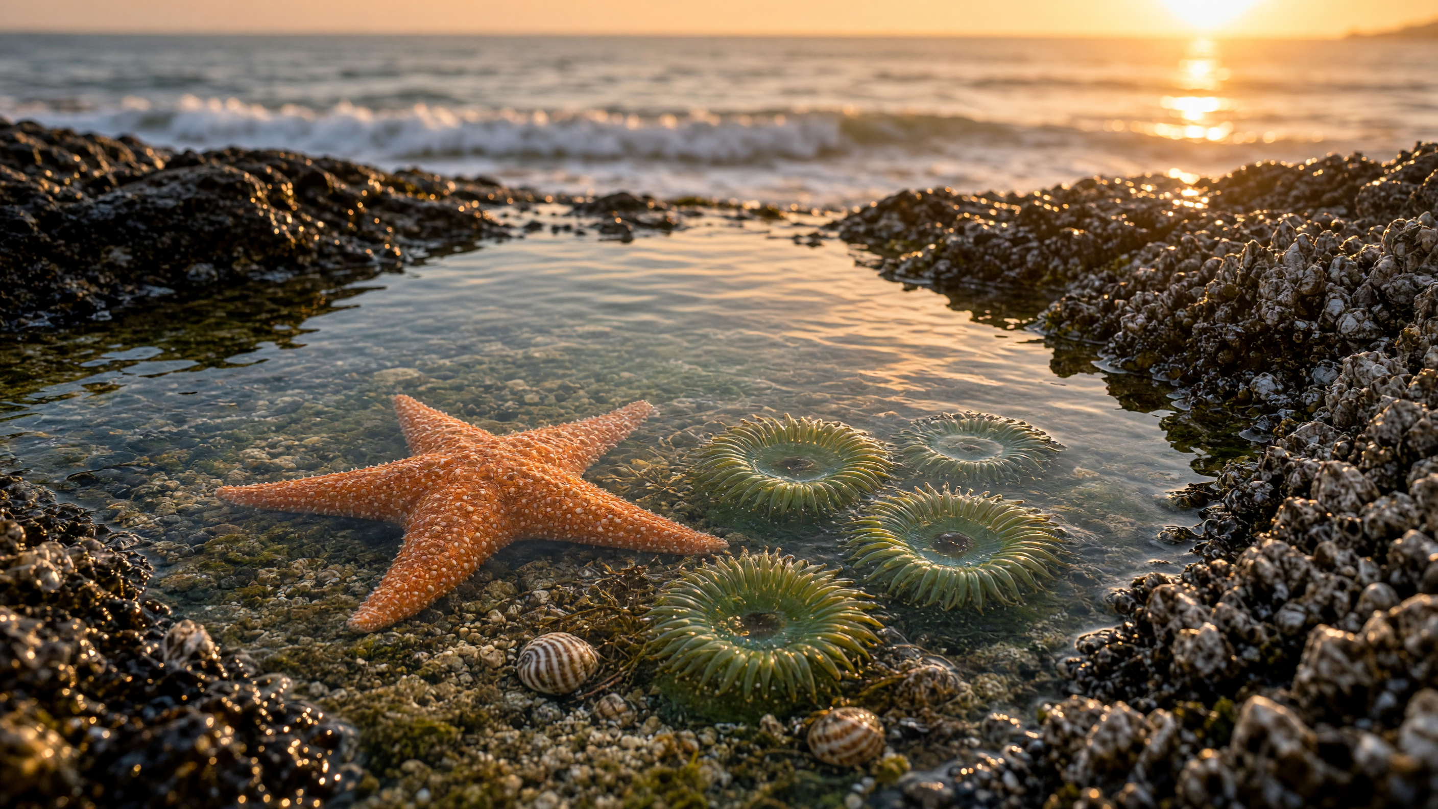 Grok Imagine Image Text-to-Image: Tidal pool at golden hour
